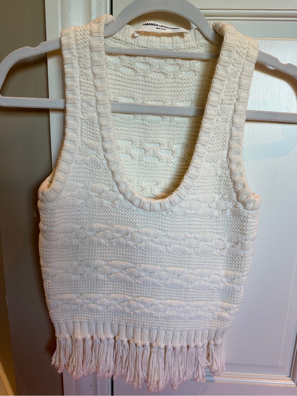 Amanda Uprichard Ivory Knit Tank with Fringe Hem